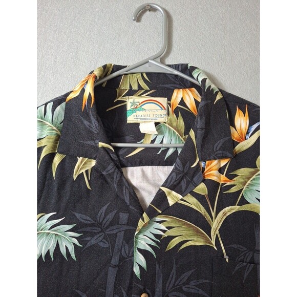 Vintage Paradise Found Hawaiian Shirt Men XXL Black Orange Floral Rayon Button - Picture 4 of 6